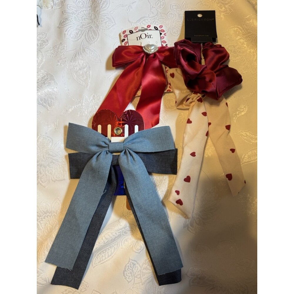 NORDSTROM 5 PC Hair Accessories Bundle Lot Bows Barrettes Blue Red Cream NEW